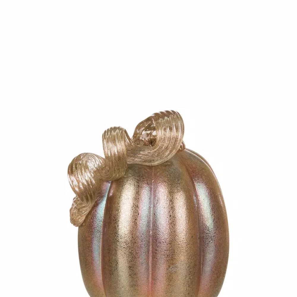 Glitzhome Blue and Gold Glittery Glass Pumpkin Decor, 5.91 in. H