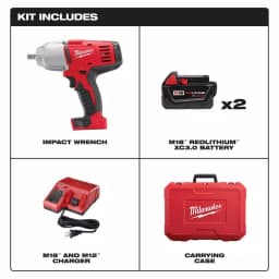 Milwaukee M18 1/2 in. High-Torque Impact Wrench Kit with (2) 3.0 Ah Batteries, Charger & Case thumbnail 2