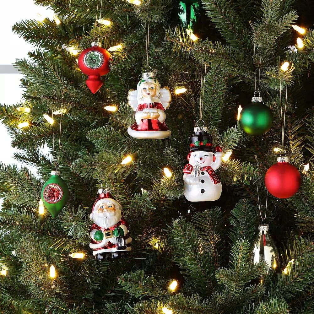 Mr. Christmas 30-Piece Vintage Glass Ornament Set with Storage Box and Gift Bags
