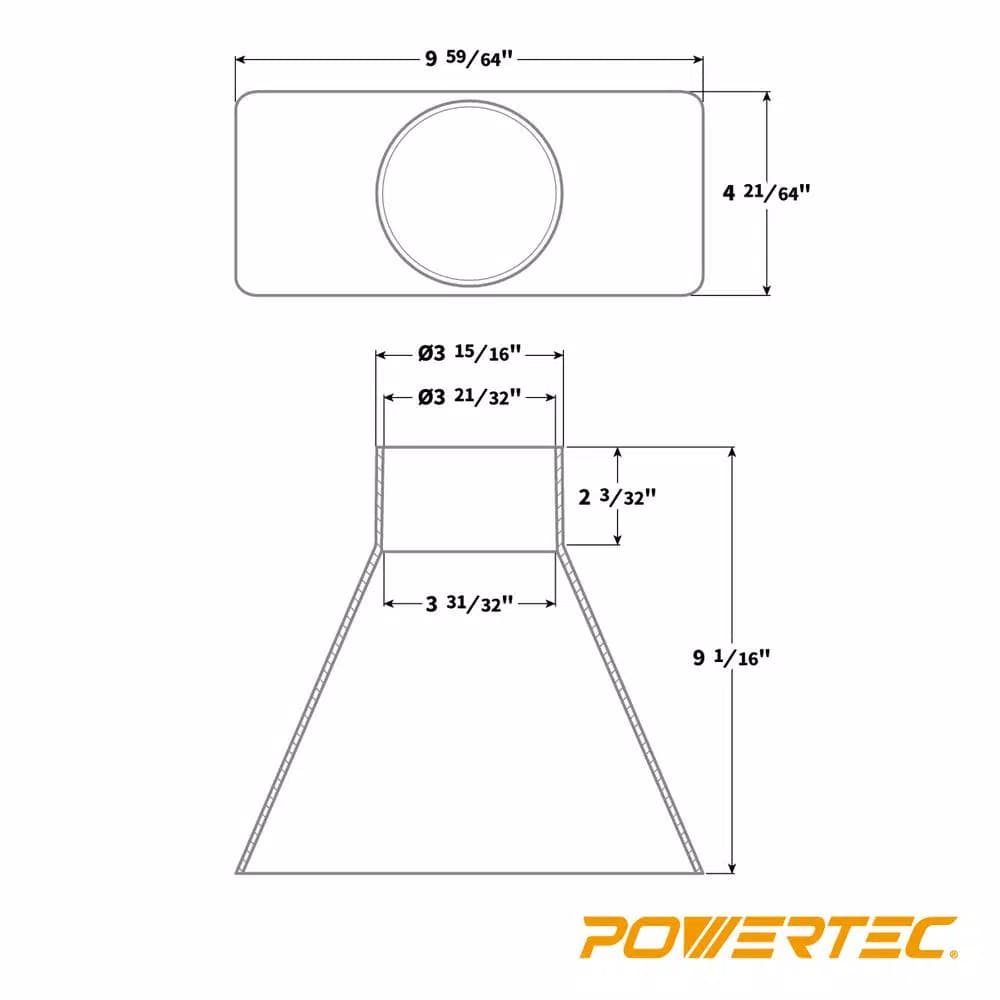 POWERTEC 4 in. x 10 in. Rectangular Dust Hood Wide Mouth Dust Collection Attachment