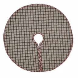 VHC Brands Weston 21 in. Slate Grey Windowpane Plaid Christmas Tree Skirt with Cherry Red Trim thumbnail 1