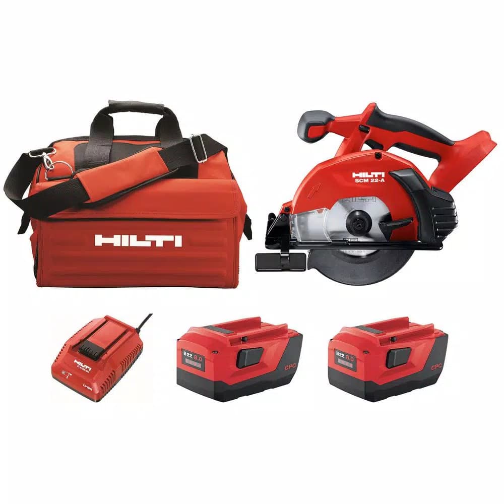 Hilti 22V Cordless Metal Cutting Circular Saw Kit with Two 8.0 Ah Batteries, Charger, and Bag