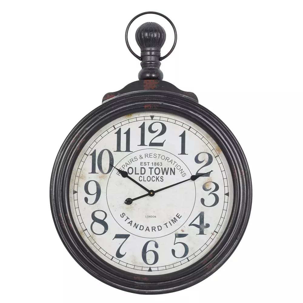 LITTON LANE 39 in. Vintage Wood Wall Clock with Ebony Finish and Distressed White Dial