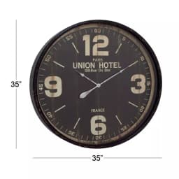 LITTON LANE 35 in. Vintage Round Wall Clock - Distressed Black Metal Industrial Design thumbnail 2