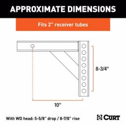 CURT Weight Distribution Shank, 2" Shank, 5-5/8" Drop or 8-7/8" Rise thumbnail 6