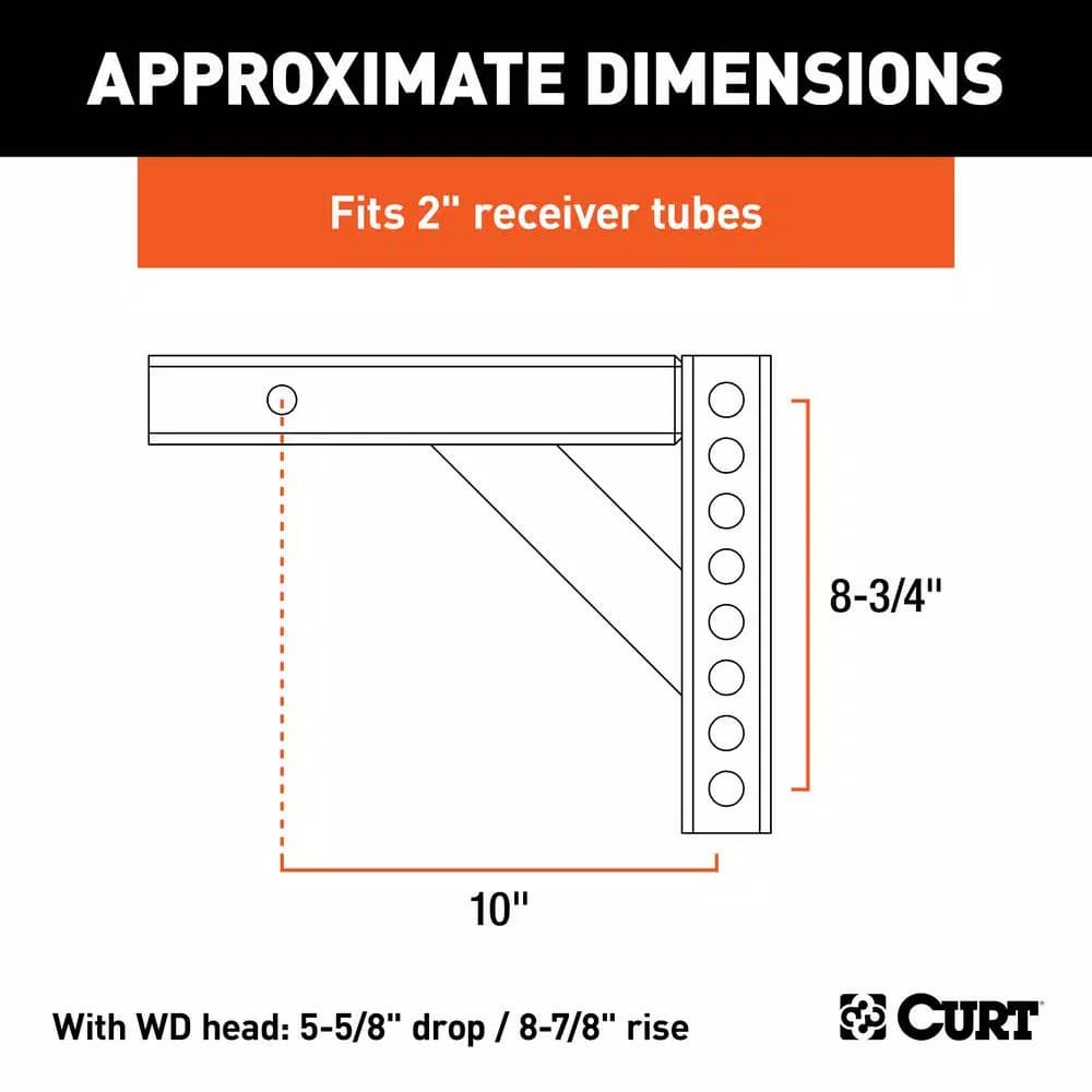 CURT Weight Distribution Shank, 2" Shank, 5-5/8" Drop or 8-7/8" Rise