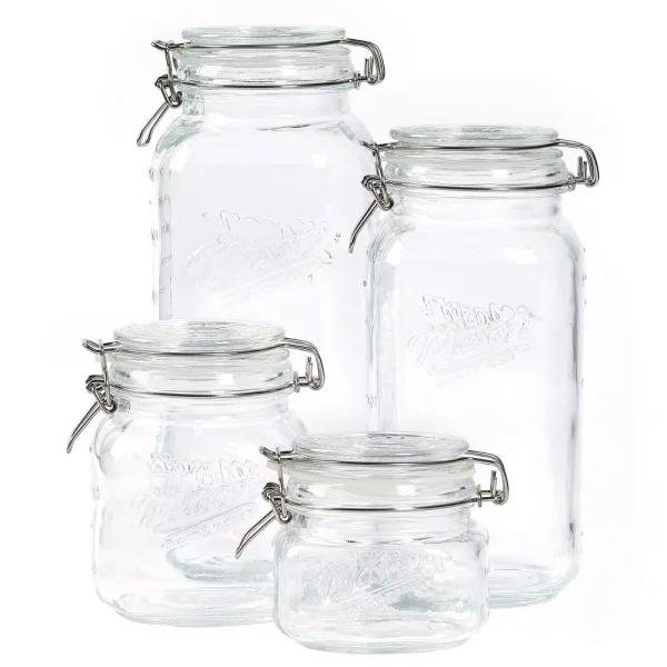 MASON CRAFT & MORE 4-Piece Embossed Glass Mason Jar Set - Airtight Kitchen Canisters