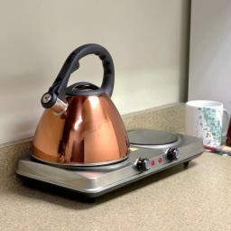 Mr. Coffee Clarendon 2.6 Qt. Stainless Steel Whistling Tea Kettle, Copper Finish thumbnail 4