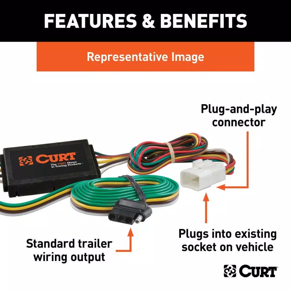 CURT Custom Vehicle-Trailer Wiring Harness, 4-Way Flat, Quick T-Connector for Select Subaru Models