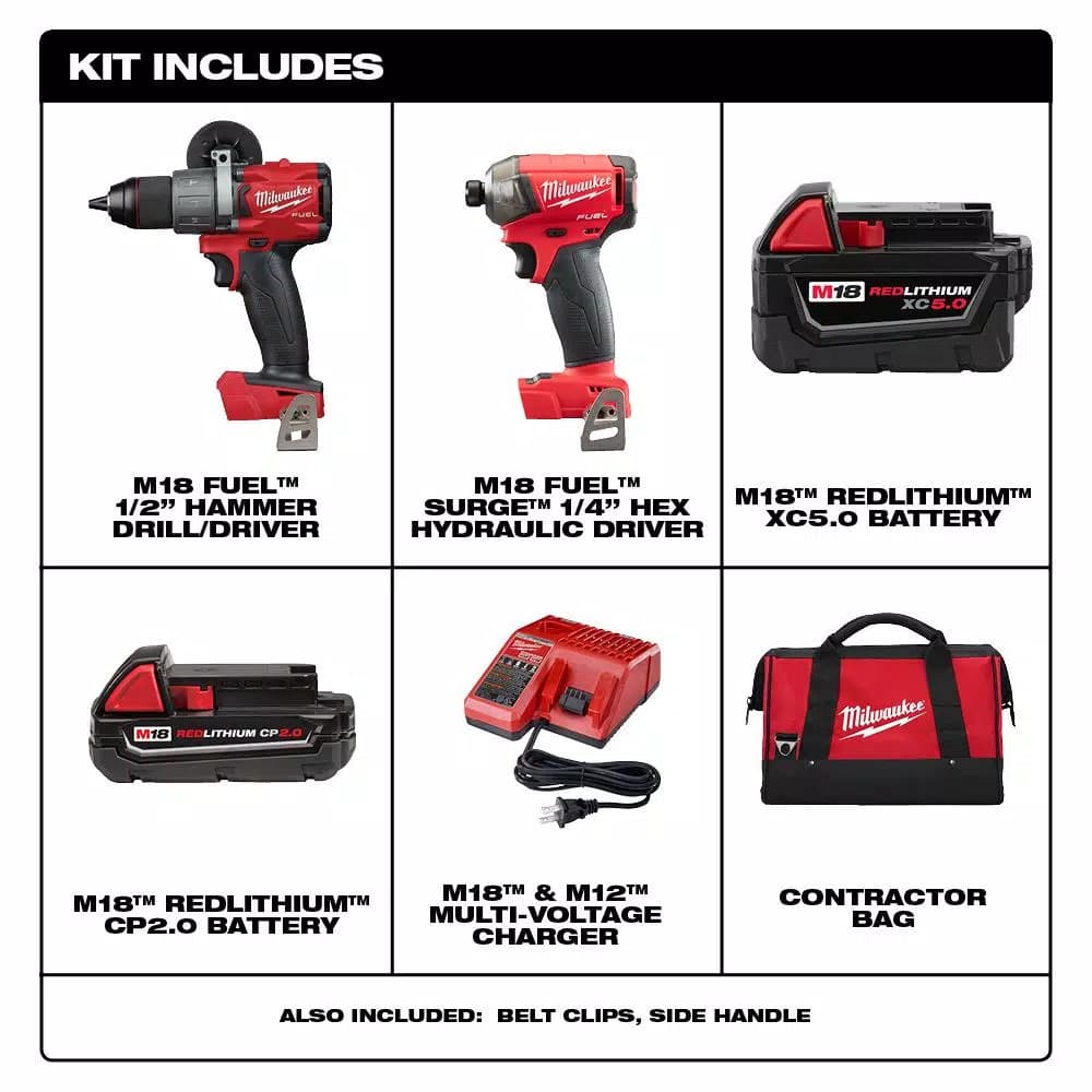 Milwaukee M18 FUEL 2-Tool Combo Kit: Hammer Drill/Driver & Surge Impact Driver with 2 Batteries