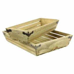 Admired By Nature Natural Wood Small Shallow Rectangle Crate with Metal Corner Design, Set of 2 thumbnail 1