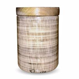 Kauri Design Ceramic Vintage Cookie Jar with Mango Wood Lid, Tan and Brown Boho Design thumbnail 1