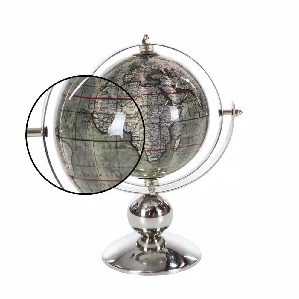 LITTON LANE 10 in. Modern Decorative Globe with Brown and Silver Stainless Steel Base