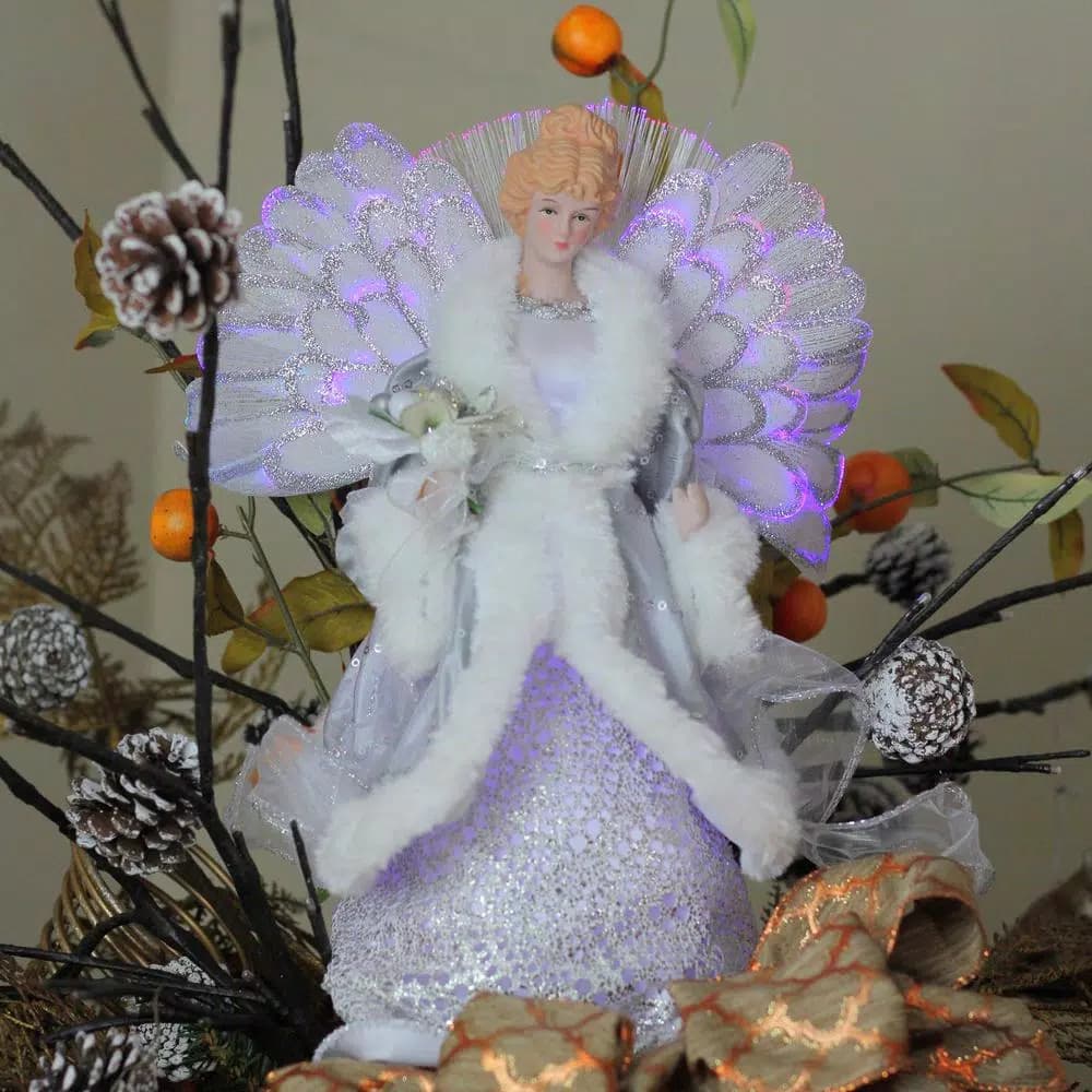Northlight 13.5 in. Fiber Optic Angel Christmas Tree Topper - Silver Gray & White