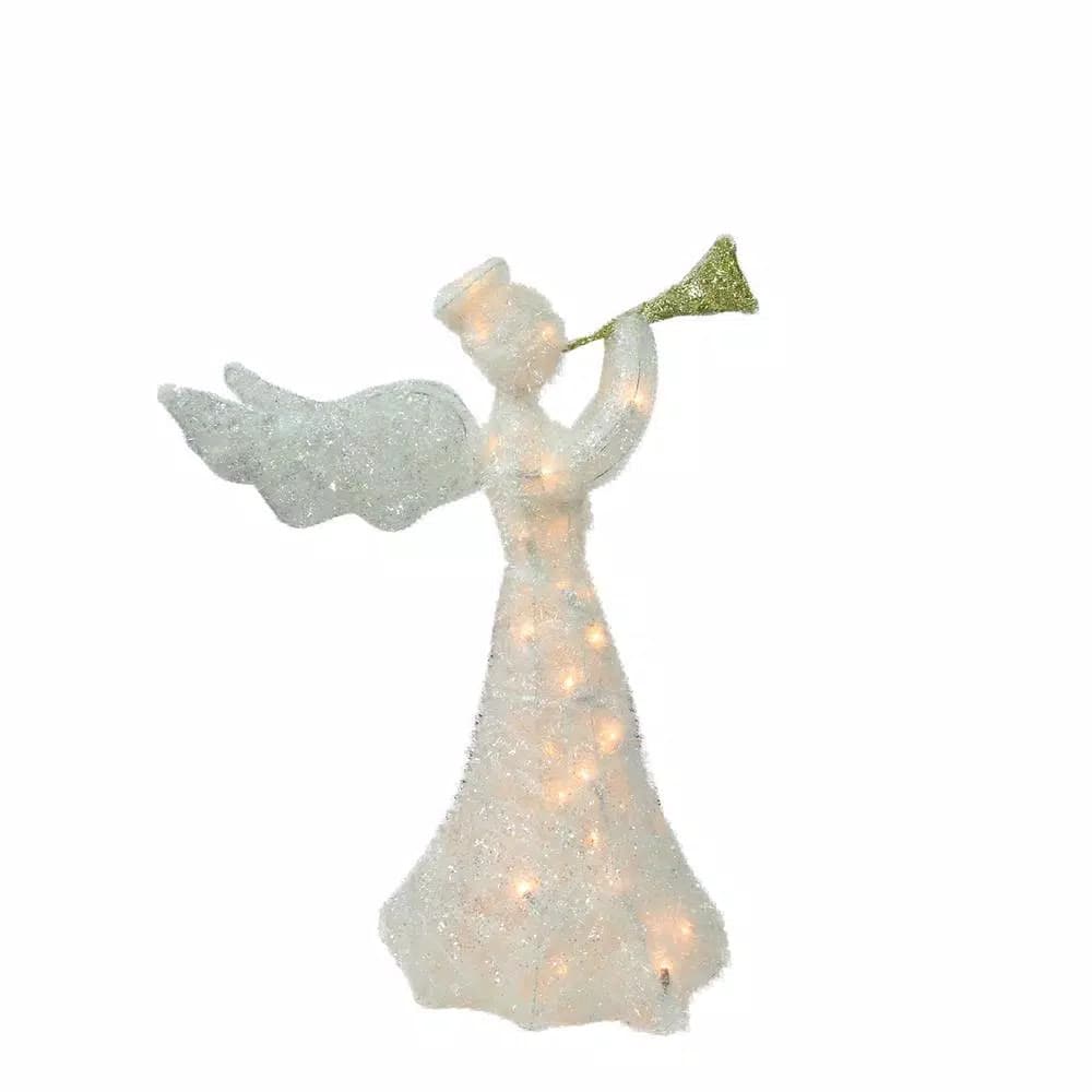 Northlight 29 in. Christmas Lighted Tinsel Trumpeting Angel Outdoor Decoration with Gold Glitter Accents