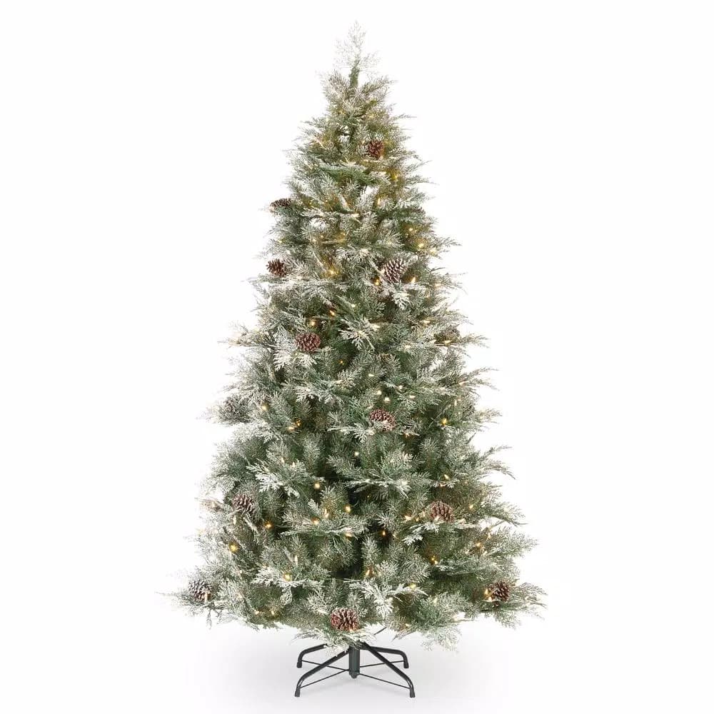 National Tree Company 7.5 ft. Feel Real Frosted Mountain Spruce Pre-lit Artificial Christmas Tree with 750 Clear Lights
