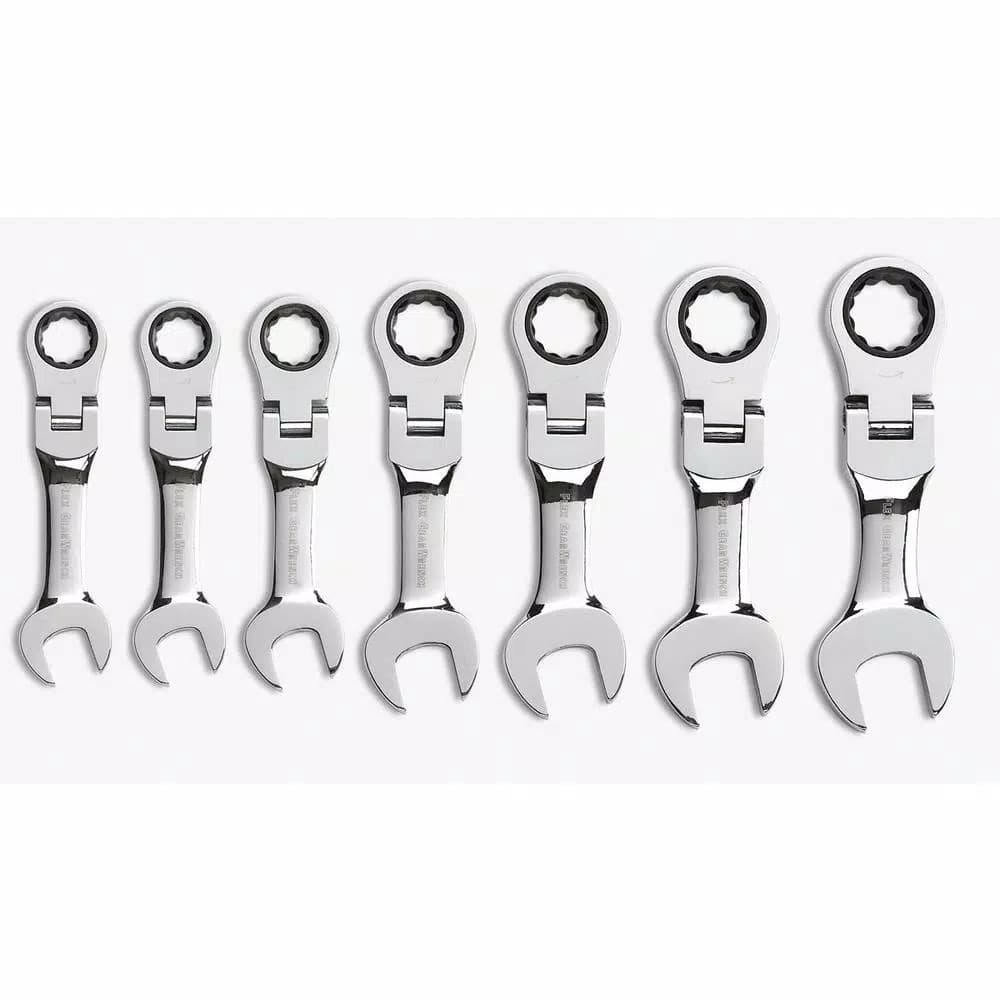 GEARWRENCH SAE Stubby Flex Head Combination Ratcheting Wrench Set, 7-Piece