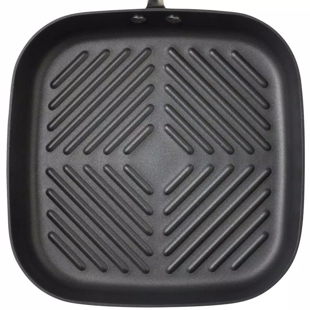 Rachael Ray 10.75 in. Hard-Anodized Aluminum Nonstick Square Grill Pan, Orange and Gray
