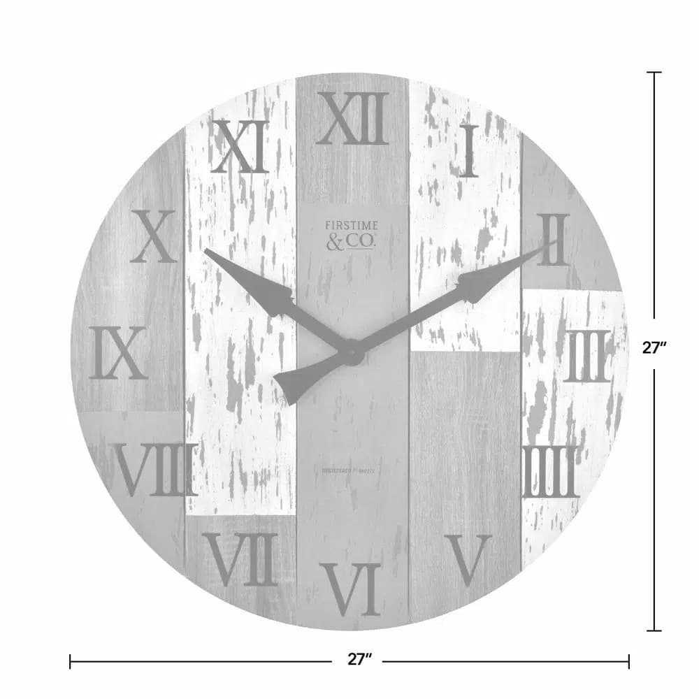 FirsTime 27 in. Timberworks Oversized Wall Clock - Rustic Distressed Wood & Teal