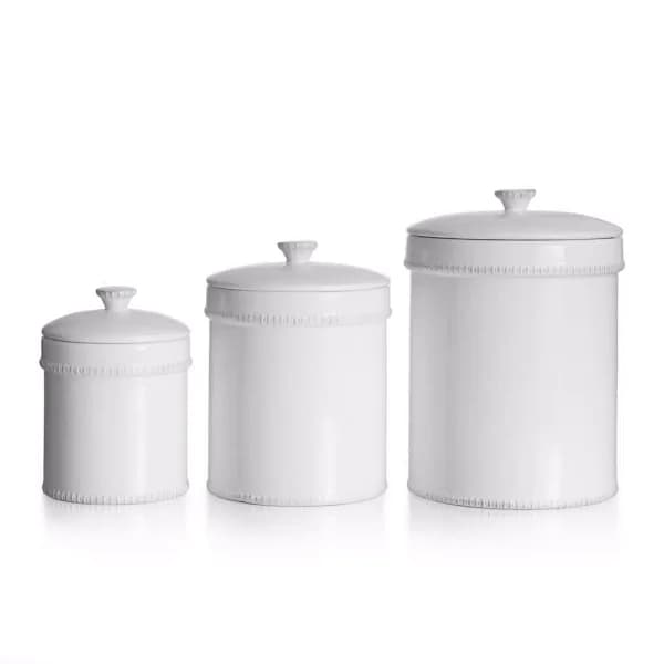 American Atelier Bianca Dash 3-Piece White Ceramic Earthenware Canister Set with Lids