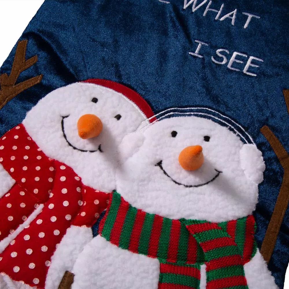 Glitzhome 36 in. Polyester Velvet 3D Oversized Snowman Christmas Stocking with Gold Stars