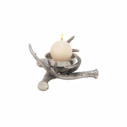 LITTON LANE 4 in. Silver Aluminum Crossed Antlers Candle Holder - Rustic Tarnished Finish thumbnail 2