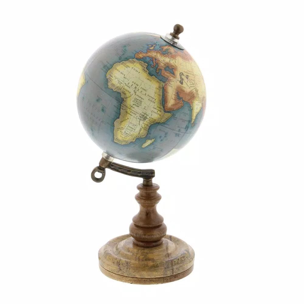LITTON LANE 10 in. New Traditional Decorative Globe with Wooden Marble Base and Iron Axis