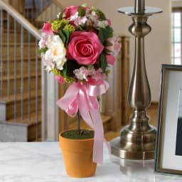 National Tree Company 14 in. Rose and Hydrangea Mixed Flower Topiary with Pink Ribbon thumbnail 2