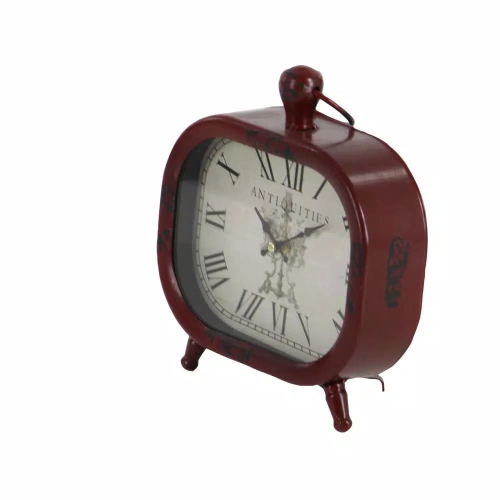LITTON LANE Set of 3 Vintage Farmhouse Rounded Rectangle Iron Table Clocks - Distressed Red, Black, and White