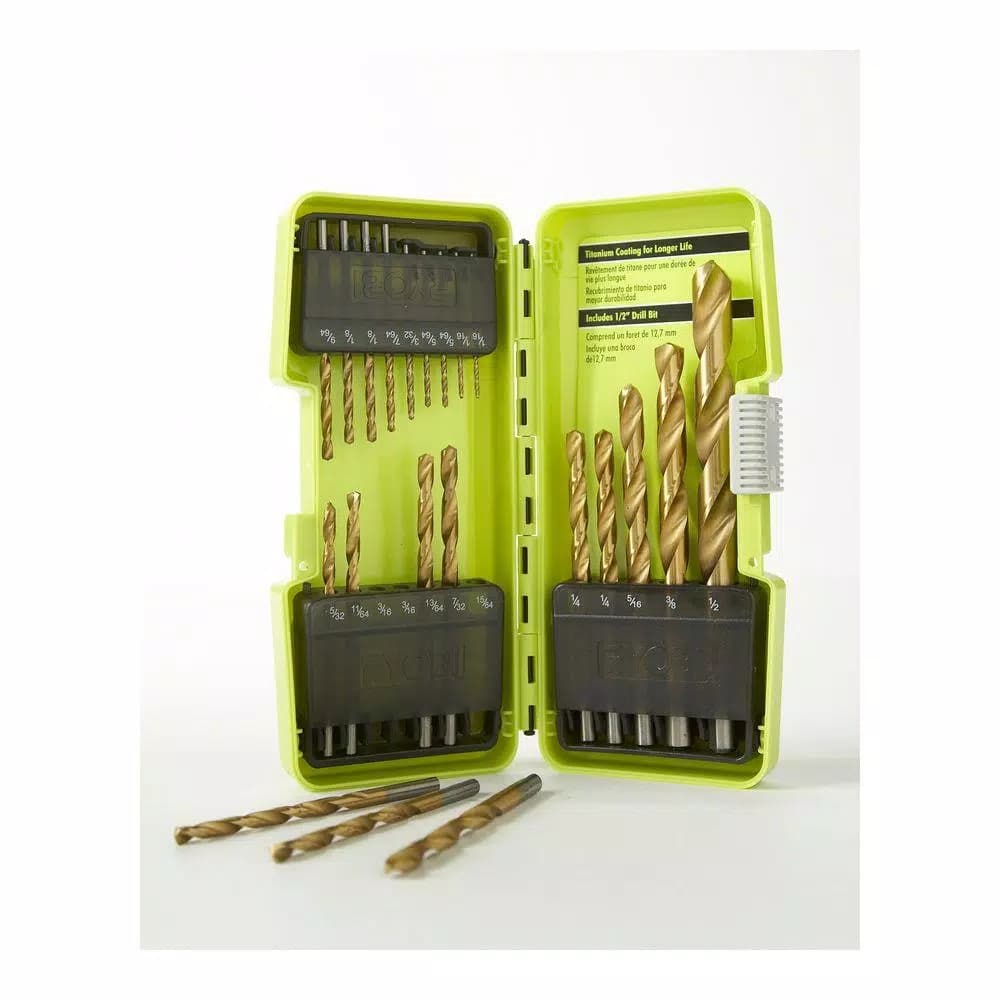 RYOBI 21-Piece Titanium Coated Twist Drill Bit Set with Durable Storage Case