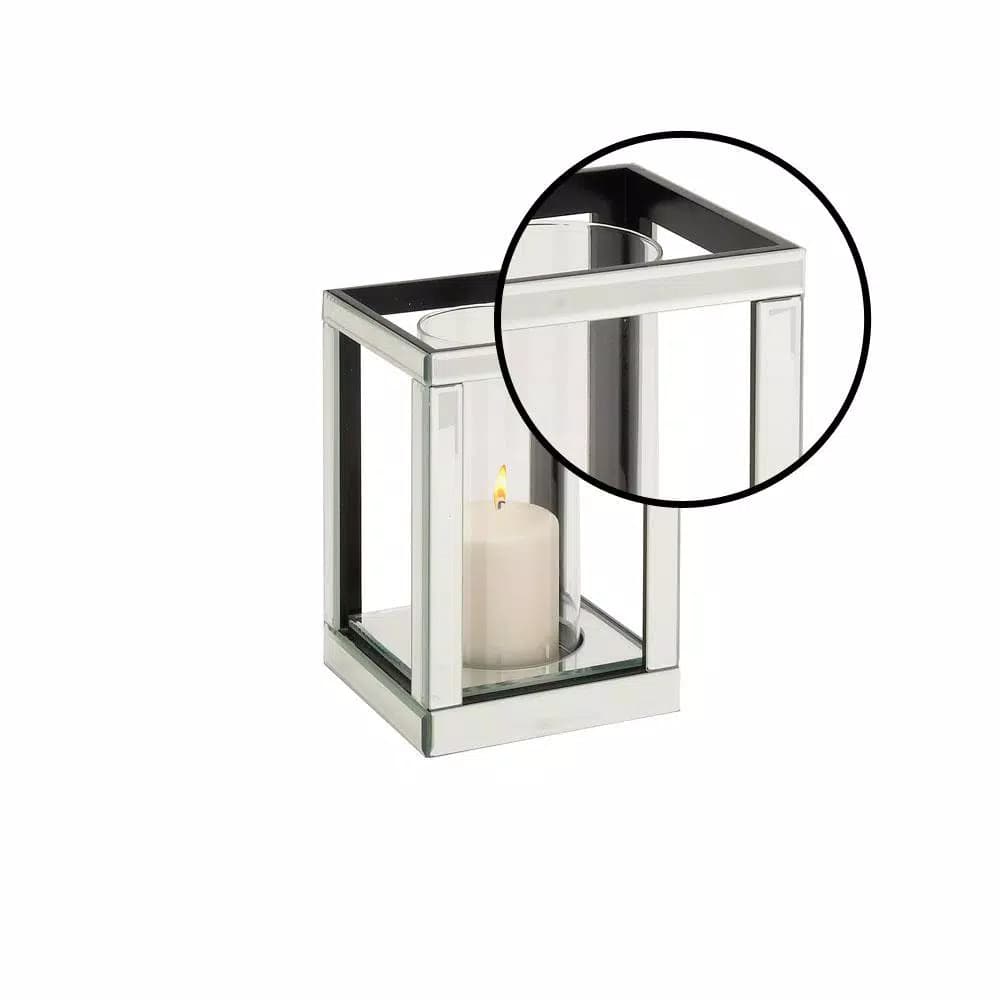 LITTON LANE 10 in. Silver Wood and Clear Glass Candle Holder, Modern Glam Candlestick