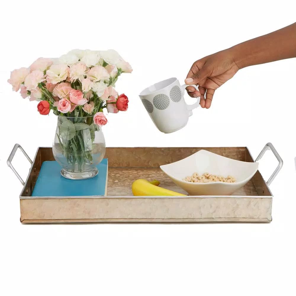 Mind Reader Copper Plated Galvanized Steel Rectangular Serving Tray with Handles, Brown