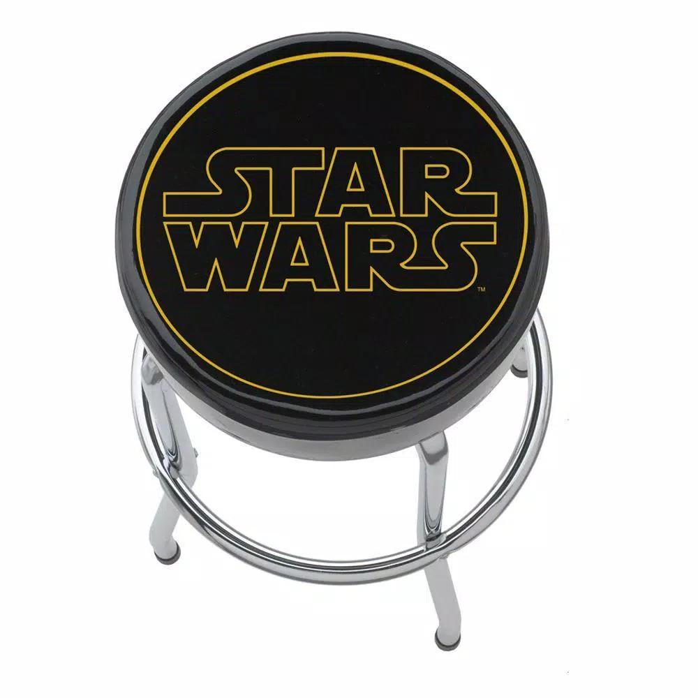 Plasticolor Star Wars Logo Garage Stool - Chrome Steel Shop Stool with Padded Vinyl Seat