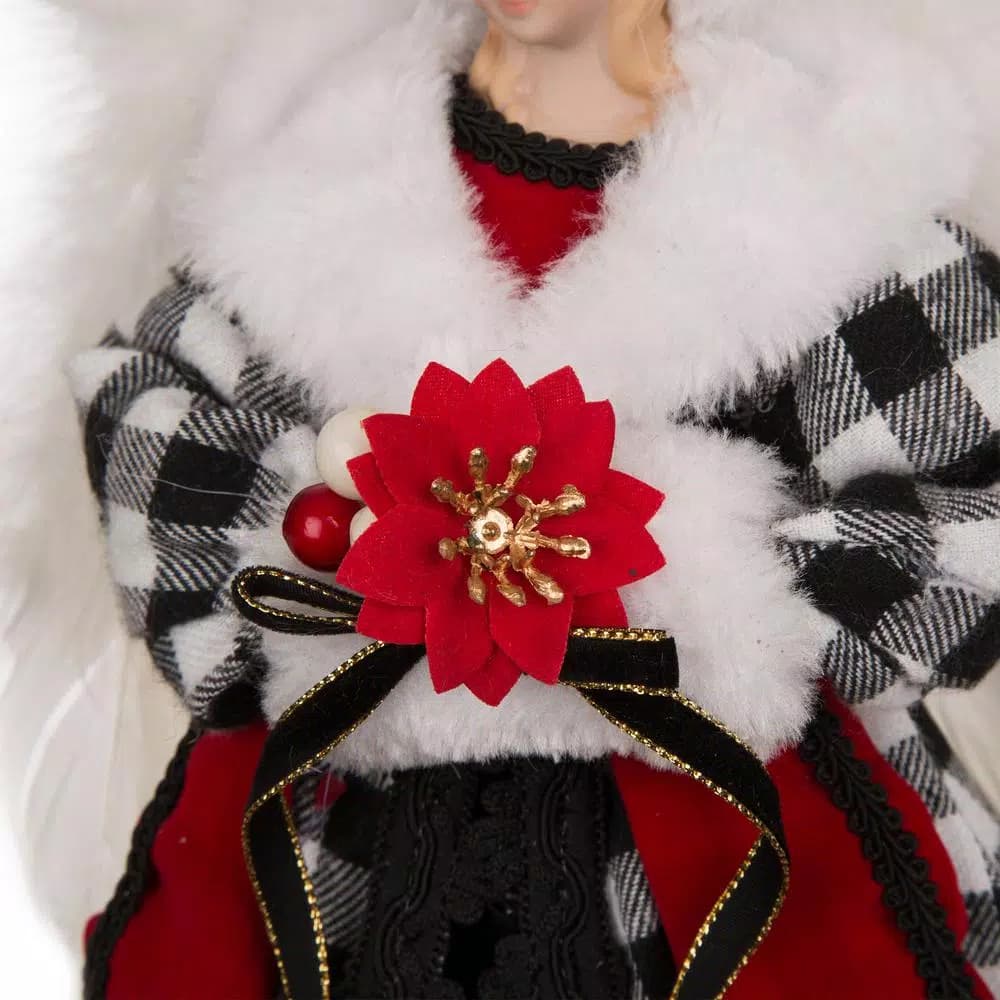 Glitzhome 12 in. Black and White Plaid Angel Tree Topper - 3D Figurine