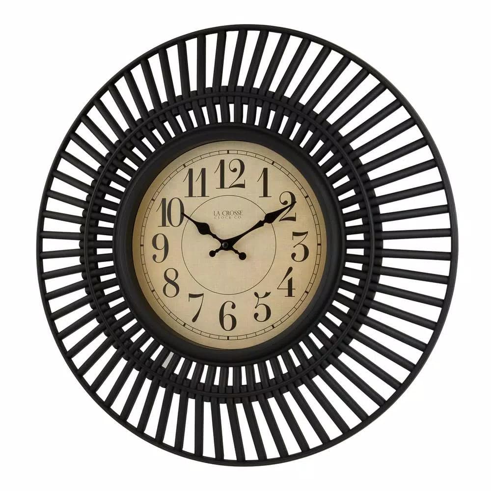 La Crosse Clock 20 in. Covington Quartz Round Wall Clock with Matte Black Frame