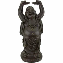 Oriental Furniture 36 in. Tall Laughing Buddha Standing Statue - Brown Resin thumbnail 1