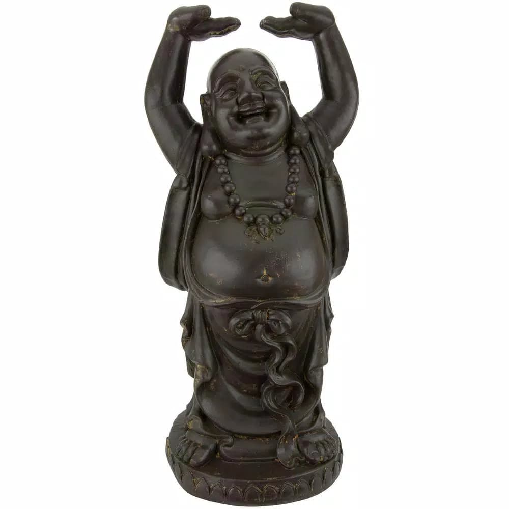 Oriental Furniture 36 in. Tall Laughing Buddha Standing Statue - Brown Resin