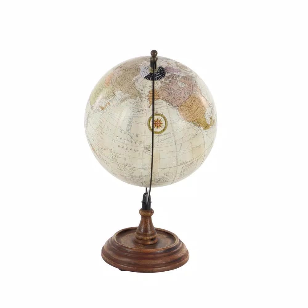 LITTON LANE Nautical Decorative Sepia Globe with Mango Wood Base and Iron Meridian