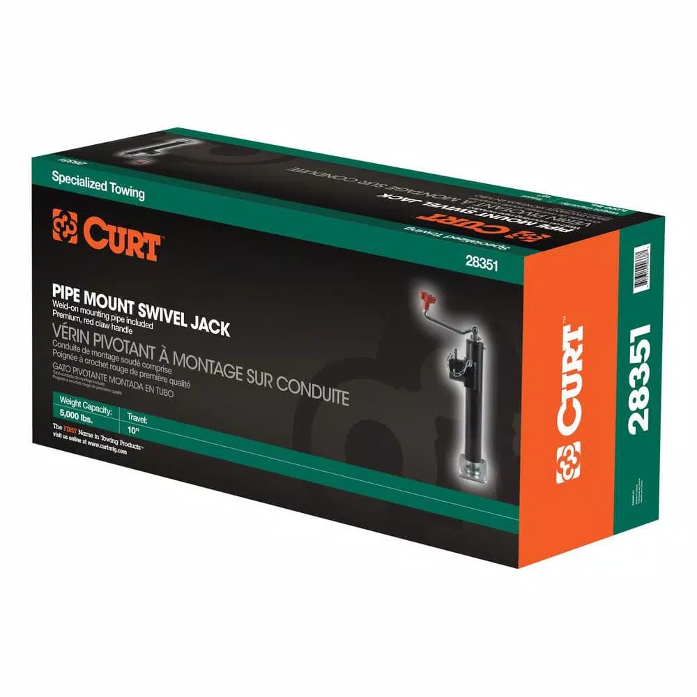 CURT Pipe-Mount Swivel Trailer Jack with Top Handle, 5,000 lbs. Capacity, 10 in. Travel