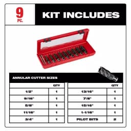 Milwaukee 9-Piece High Speed Steel Annular Cutter Set with 3/4 in. Weldon Shank thumbnail 2