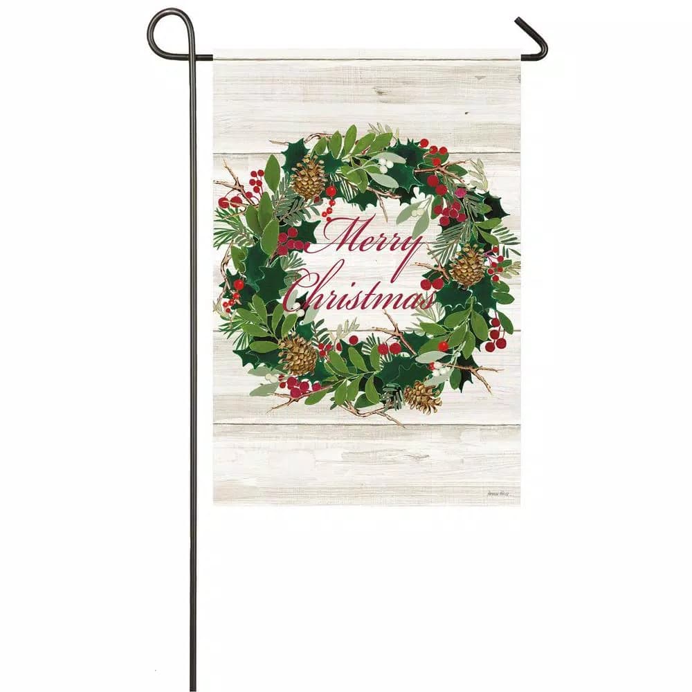 Evergreen Merry Christmas Wreath Garden Suede Flag, 18 x 12.5 in.