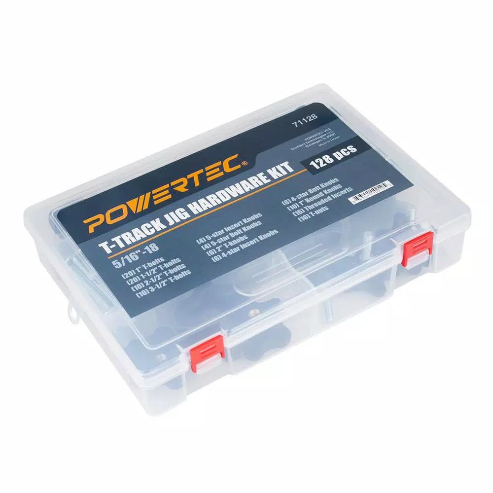 POWERTEC 129-Piece T-Track Jig Hardware Kit, 5/16-18 in. Zinc Plated Steel and Plastic Accessories