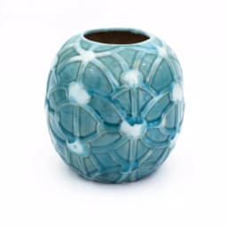 Unbranded Grotto Aqua Rope Emboss Round Stoneware Vase - Turquoise Blue thumbnail 1
