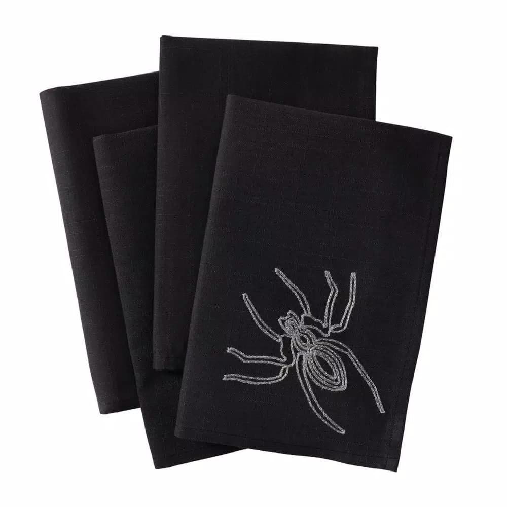 Xia Home Fashions Halloween Spider Web Embroidered Napkins, Black (Set of 4)