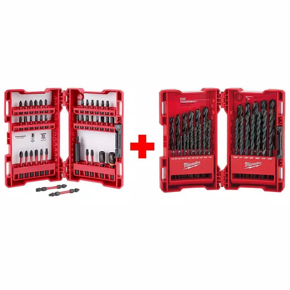 Milwaukee Shockwave Impact Duty Driver Bit Set (40-Pc) & Thunderbolt Black Oxide Drill Bit Set (29-Pc) 69-Piece Combo