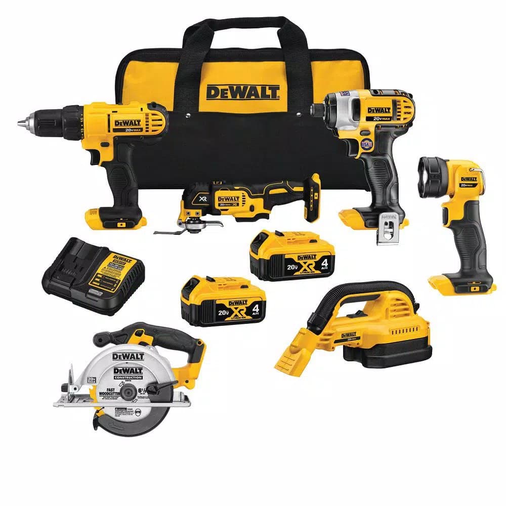 DEWALT 20V MAX Cordless 6-Tool Combo Kit with (2) 4.0 Ah Batteries & Charger