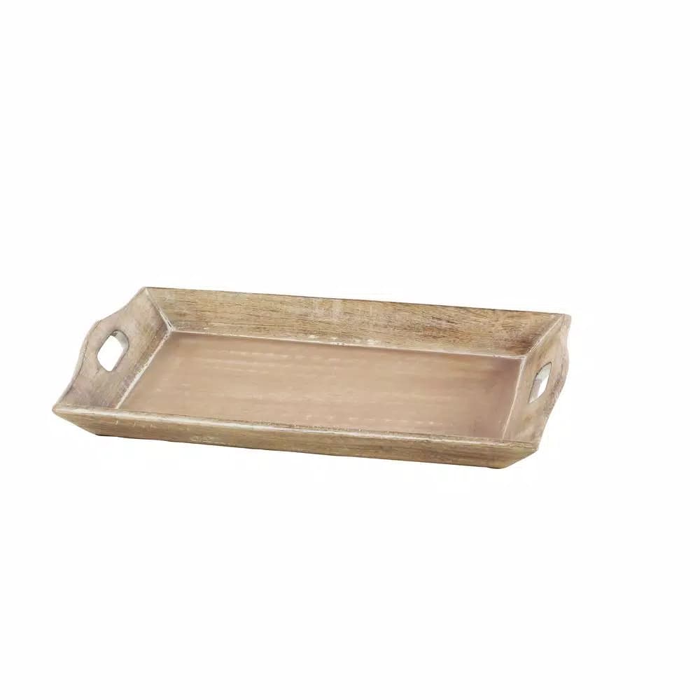 LITTON LANE Distressed Brown Decorative Wooden Trays, Set of 2, Mango Wood & MDF