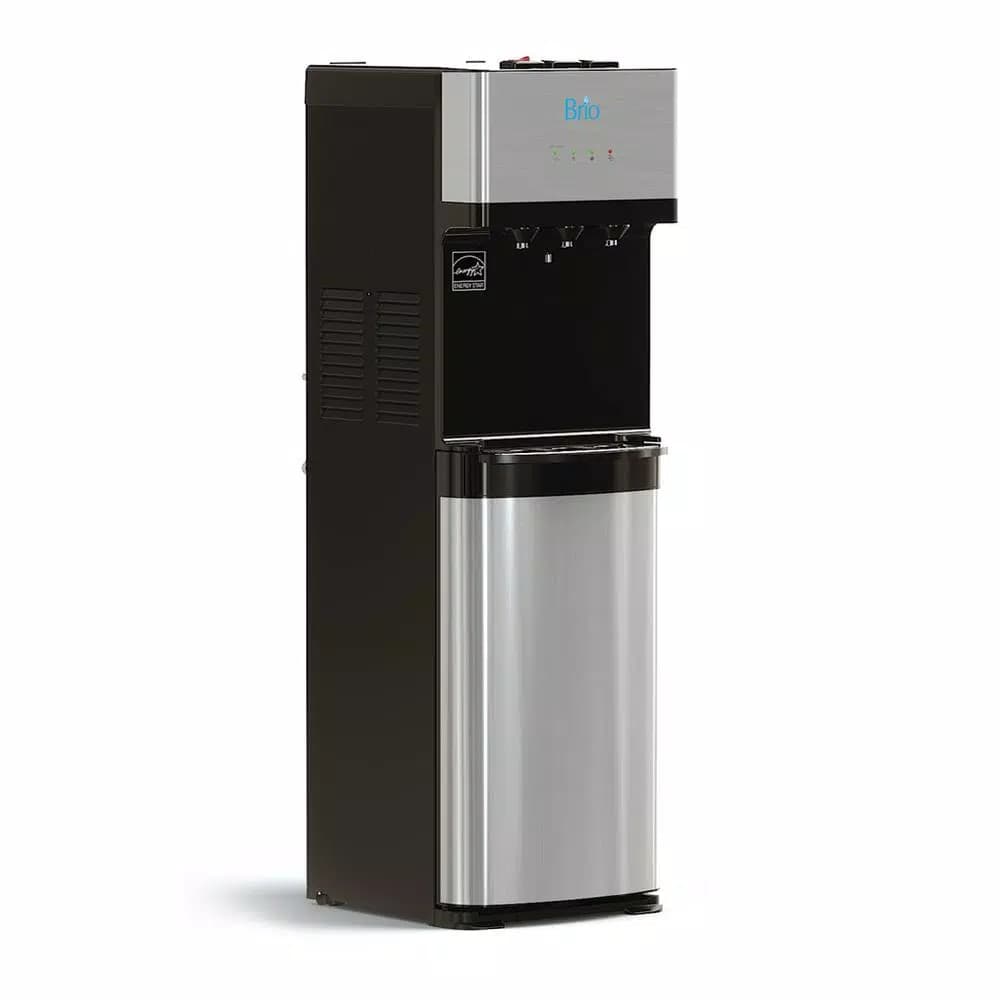 Brio Essential Tri-Temp Bottom-Load Water Cooler Dispenser - Black and Brushed Stainless Steel