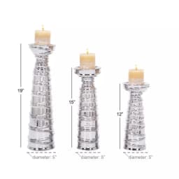 LITTON LANE Contemporary Silver Ceramic Tapered Cylinder Candle Holders, Set of 3 thumbnail 2