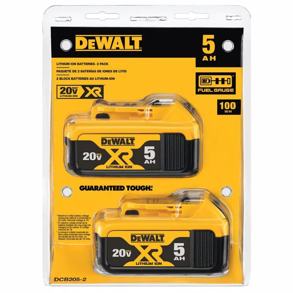 DEWALT 20V MAX XR 5.0 Ah Lithium-Ion Battery Pack, 2-Pack
